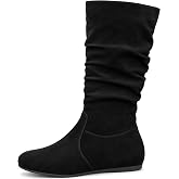 Wells Collection Womens Slouchy Mid-Calf Flat Dress Boots No Heel Slouch | LOW HEEL SLOUCH BOOTS FOR WOMEN - Comfortable mid-