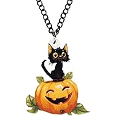 NEWEI Acrylic Halloween Pumpkin Cute Black Cat Necklace Chain Charm Pendants Punk Jewelry for Women Festival Gift