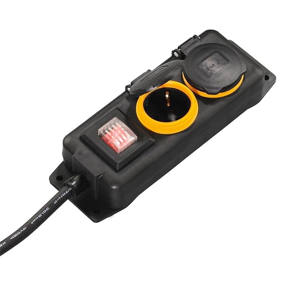 Hama Outdoor Steckdosenleiste mit Schalter, 2-fach, 2m (spritzwassergeschützt nach IP44, mit Klappdeckel, zur Wandmontage gee