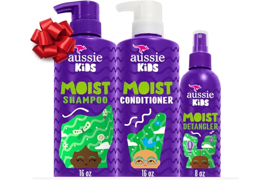 Aussie Kids Hair Care Bundle Set Including: Shampoo (16 Fl Oz), Conditioner (16 Fl Oz) & Detangler Spray (8 Fl Oz), Paraben- Freem Sulfate-Free, Dye-Free, Cruelty-Free, Tangle-Free Styling