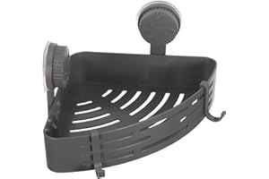 KICHOUSE Corner Triangle Basket with Hooks Suction Cup Wall Mounted Bathroom Storage Rack 8.66In for Shower
