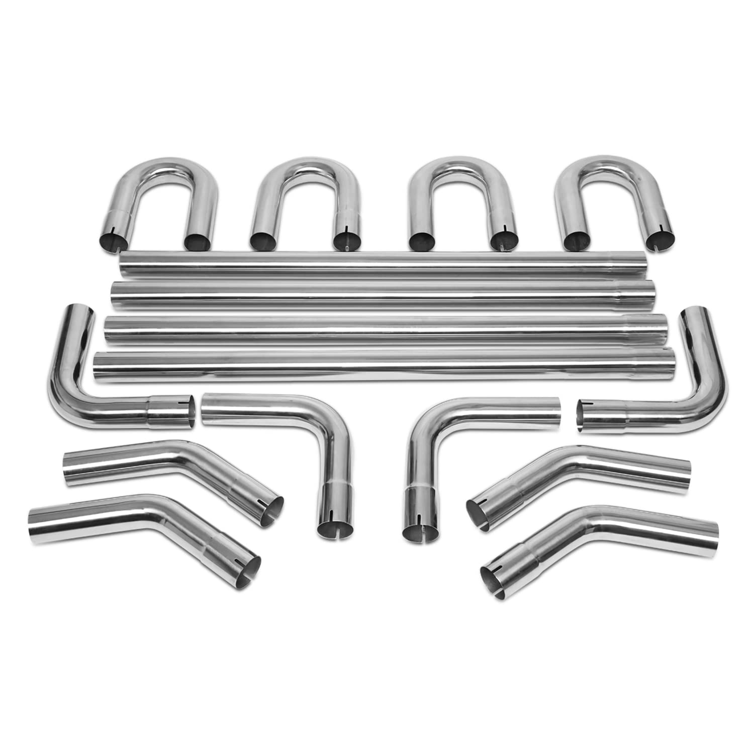 ‎DNA MOTORING ZTL-225SS 16 Pcs 2.25 Inches Stainless Steel DIY Custom Exhaust Tubing Mandrel Bend Pipe Straight & U-Bend Kit, Universal Fit Image