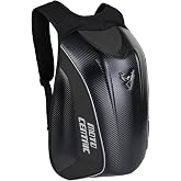 mjmoto Motorcycle Backpack Waterproof Large Capacity Carbon Fiber Rider Backpack Hard Shell Reflective Motorbike Travel Suitcase Light Version (Black)