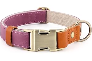 Plutus Pet Genuine Leather & Hemp Dog Collar – Adjustable Heavy Duty Pet Collar with Quick Release Metal Buckle, Soft & Stylish for Puppy and Small, Medium, Large Dogs (Purple, M)