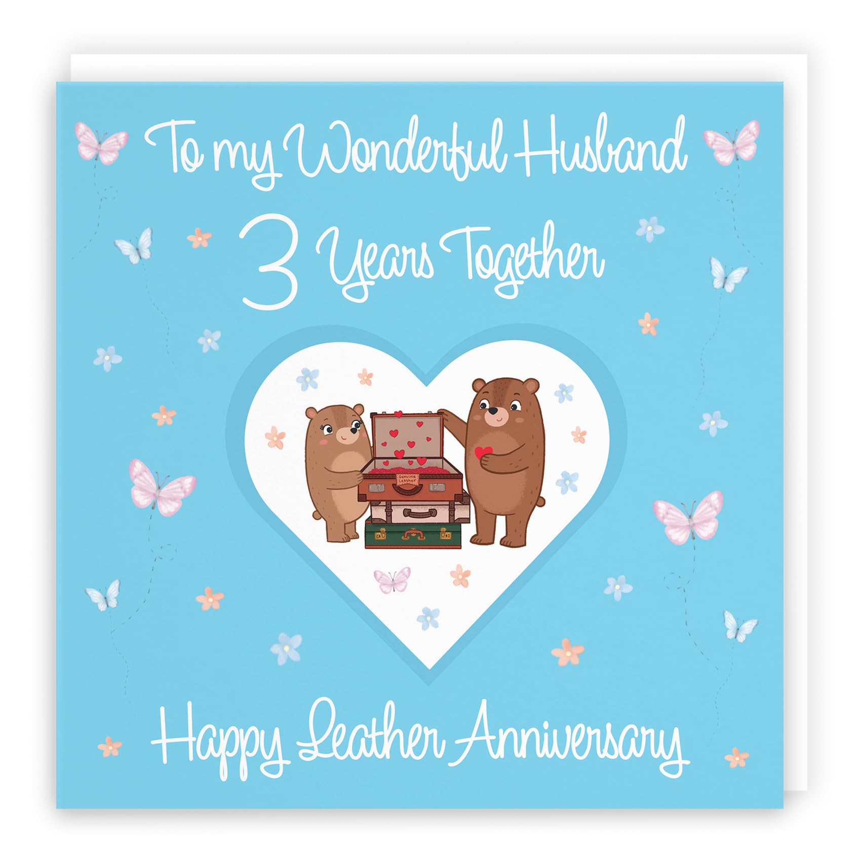 Hunts England - Husband 3rd Anniversary Card - 3 Years - Leather Anniversary - Romantic Meadows - Fun Card - Third Anniversary Card For Husband — image 1