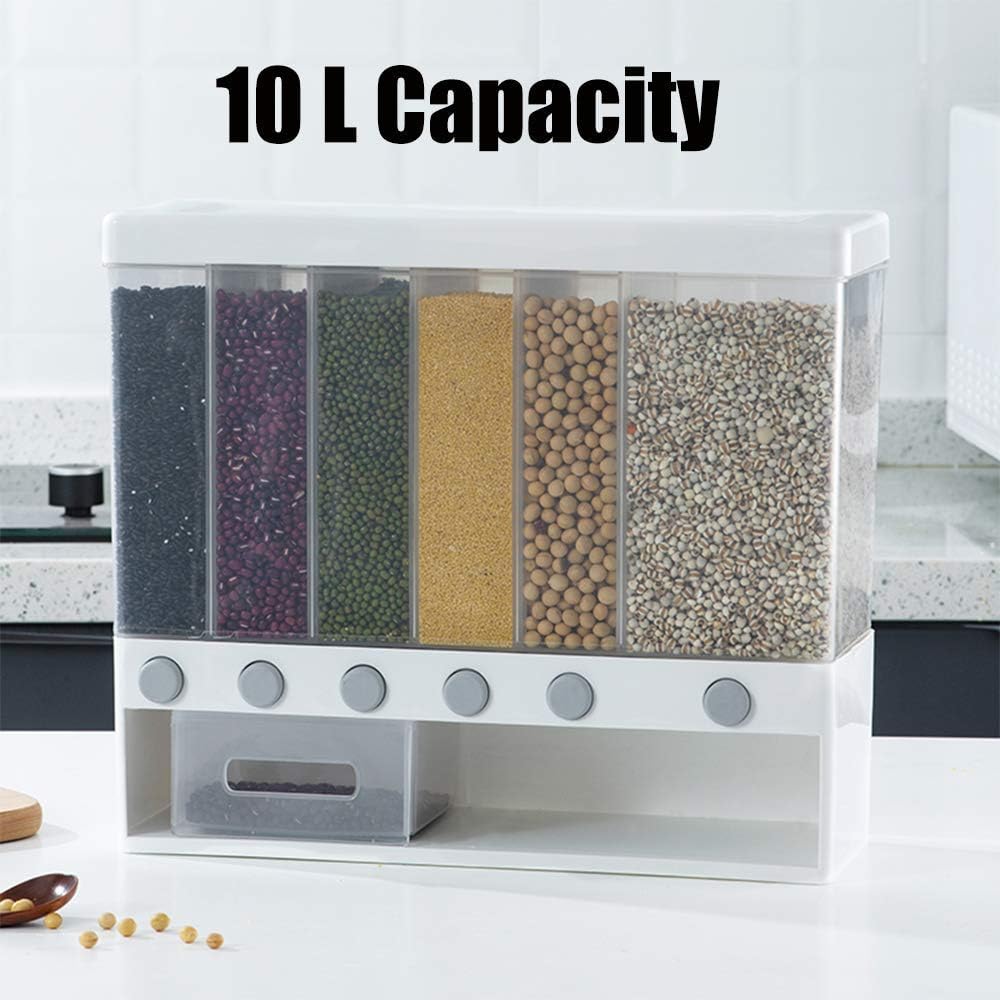 Wall Mounted Dry Food Dispenser - 6-Grid 12L Large Capacity Storage Dry Food Dispenser, Free Control of Food Output, Dry Food Fruit Storage Box For Home and Kitchen (10L): Kitchen & Dining