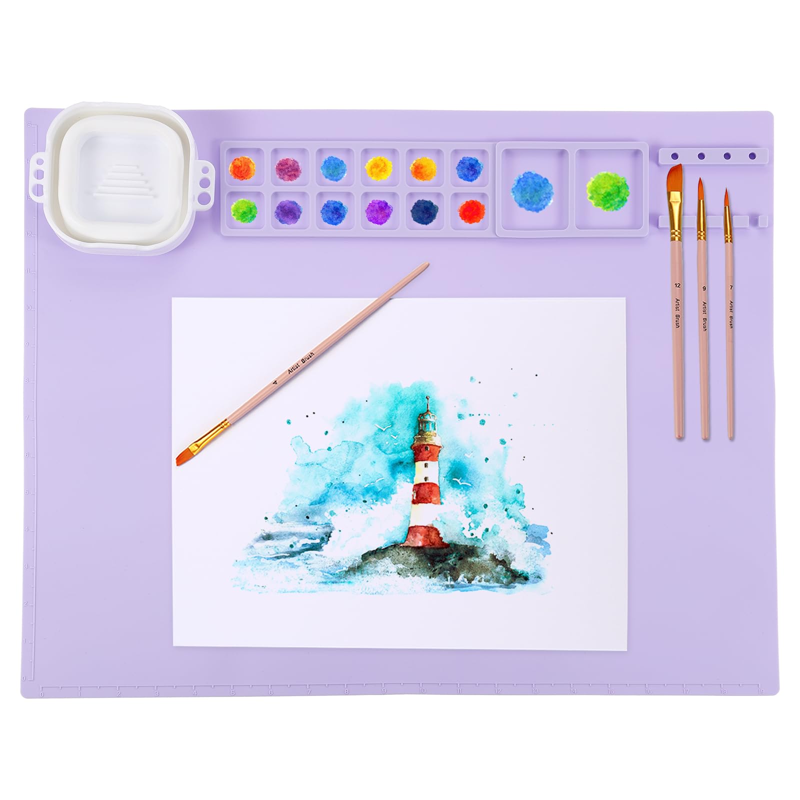 PATIKIL 20" x 16" Silicone Craft Mat, Nonstick Silicone Painting Sheets Art Mats for Resin Drawing DIY Clay, with Brush Holder and Magnetic Removable Cleaning Cup, Purple