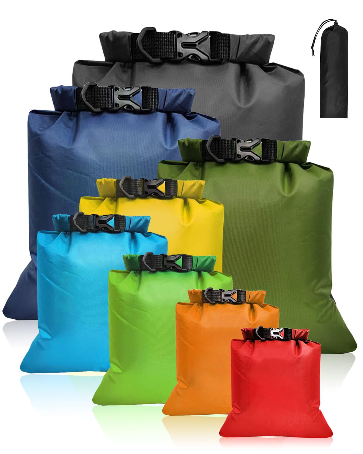 8-PCS Waterproof Dry Bag Set, Equipped with 12L 10L 8L 5L 3.5L 3L 2.5L 1.5L Large Capacity Tear Resistant Dry Bags, Waterproof Storage Bag for Hiking Camping Fishing Cycling (Multi Color)
