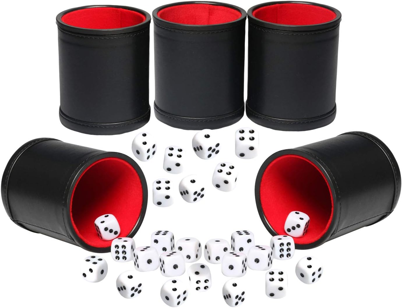 Leatherette Dice Cup Set Red Felt Lined Shaker with 6 Dot