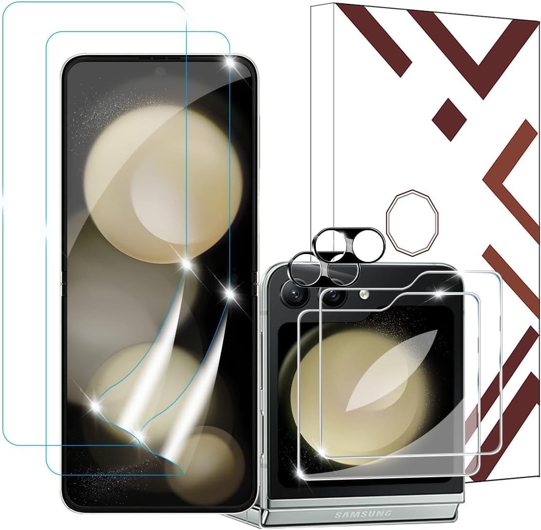 Photo 1 of [2Set 6PCS] Galaxy Z Flip 5 Screen Protector, Front TPU Screen Protector + Back Tempered Glass + Camera Lens Protector, High Clarity, Bubble Free for Samsung Galaxy Z Flip 5 5G Screen Protector