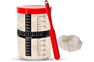 AMAZOPEN Premium Sourdough Starter Jar Glass - 34 oz Sour Dough Starter Jars, with Spatula, Wide Mouth Jar Cover, Thermometer, Date Marked Feeding Band, sourdough jar for Baker