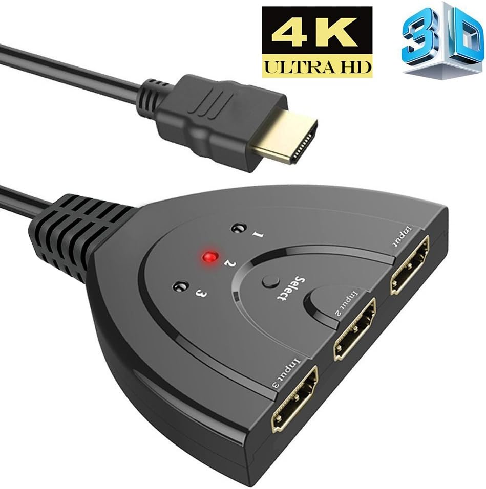 HDMI Switch,HDMI Pigtail Switch Splitter 3 in 1 out with High Speed Pigtail Cable 3 Ports Auto Switcher Hub to Expand Your HDMI Capacity,Supports 3D 1080P HD Audio for HDTV,Projector Computer,Monitors