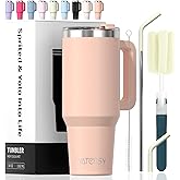 40 oz Tumbler with Handle,Tumbler with Lid and Straw,Double Wall Insulated Cup Stainless Steel Travel Mug(Cold for 34 Hours),Water Bottle for Iced Tea,Coffee,Cold Beverages(Pink)