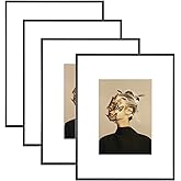 Fkvat 11x14 Picture Frame Set of 4, Matted Black Simple Modern Brushed Thin Aluminum Metal Photo Frame Fits 8x10 with Mat or 11 x 14 without Mat Vertical and Horizontal for Tabletop and Wall Mounting