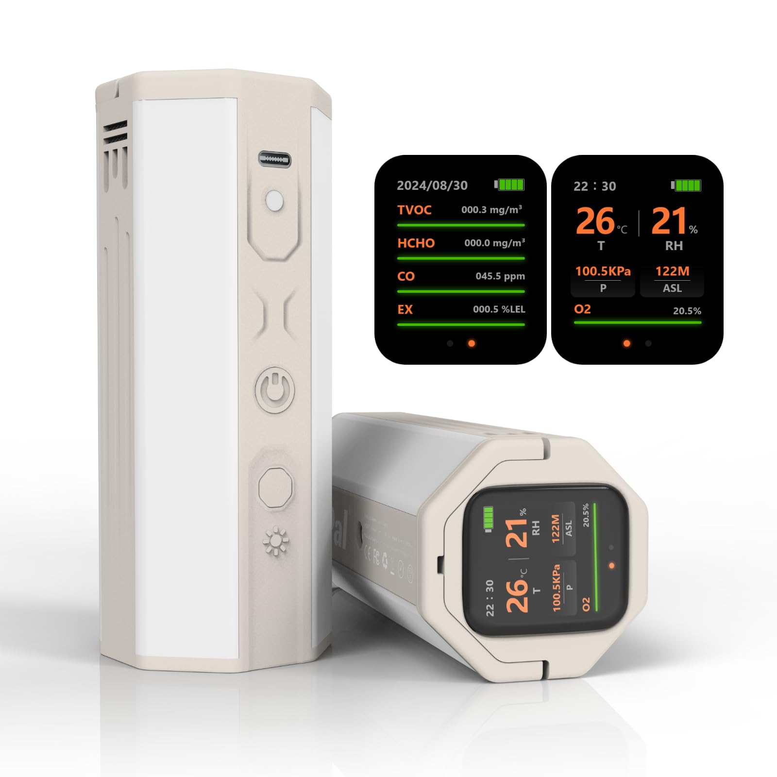 Photo 1 of Portable Air Monitor, Lumopal Air Sensor with CO/TVOC/HCHO/EX/Humidity/Temp/Pressure Detector Indoor/Outdoor, VOC Meter CO Detector Gas Alert with 8000mah Long Lasting for Home Camping (White)