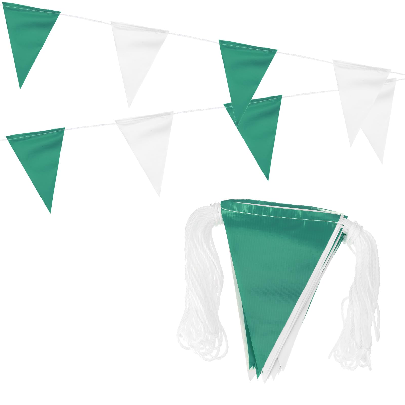 PATIKIL 100ft Pennant Banner Flags, Warning Flagging Banner Safety Flag Barrier Signs for Perimeter Making Traffic Control Party Events, 45 Flags Green White