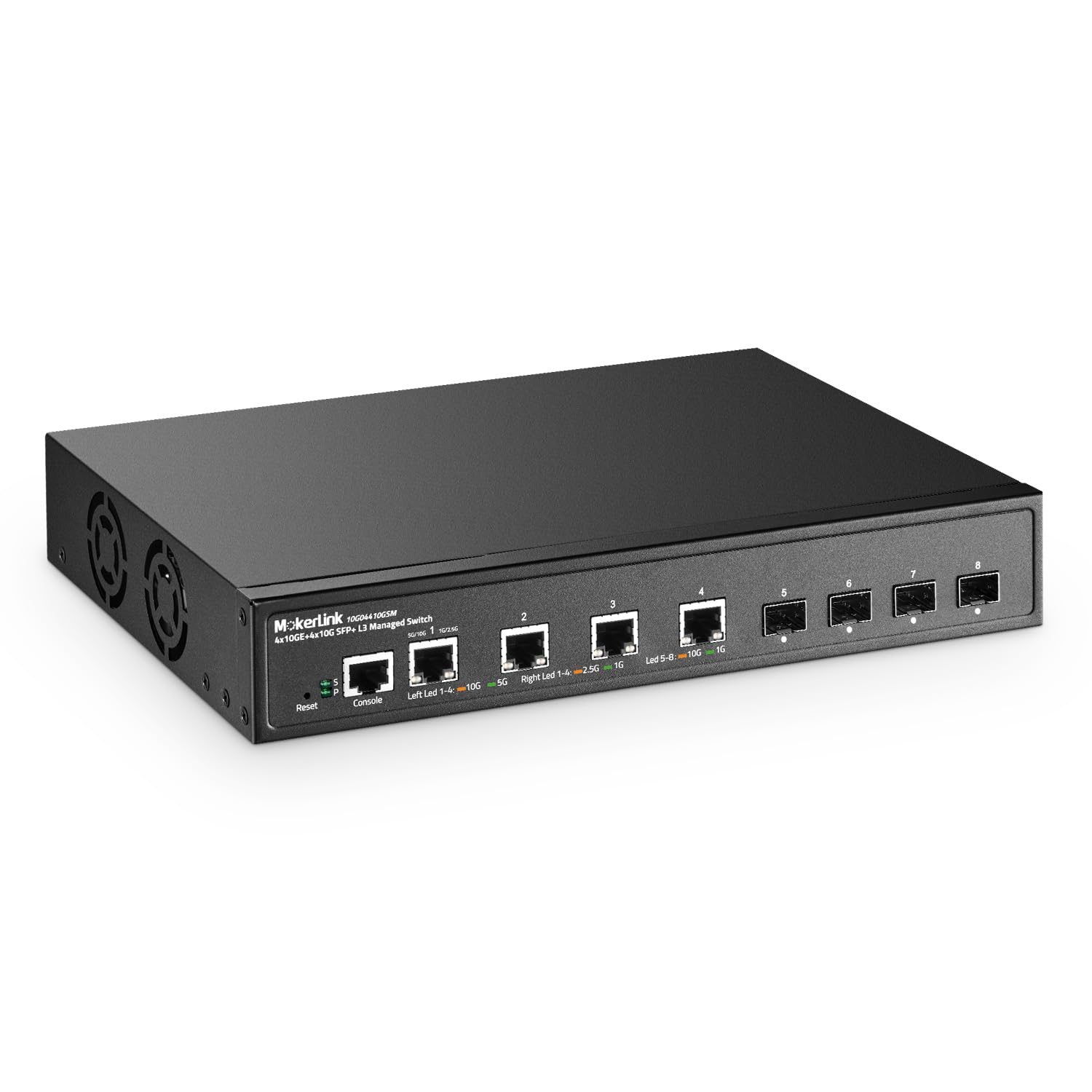 MokerLink 8-Port-10G-verwalteter Switch, 4x10G-Ethernet-RJ45-Ports, 4x10G-SFP+-Steckplatz, L3-Web/CLI-verwaltet, Netzwerk-Switch aus Metall für Desktop- oder Wandmontage
