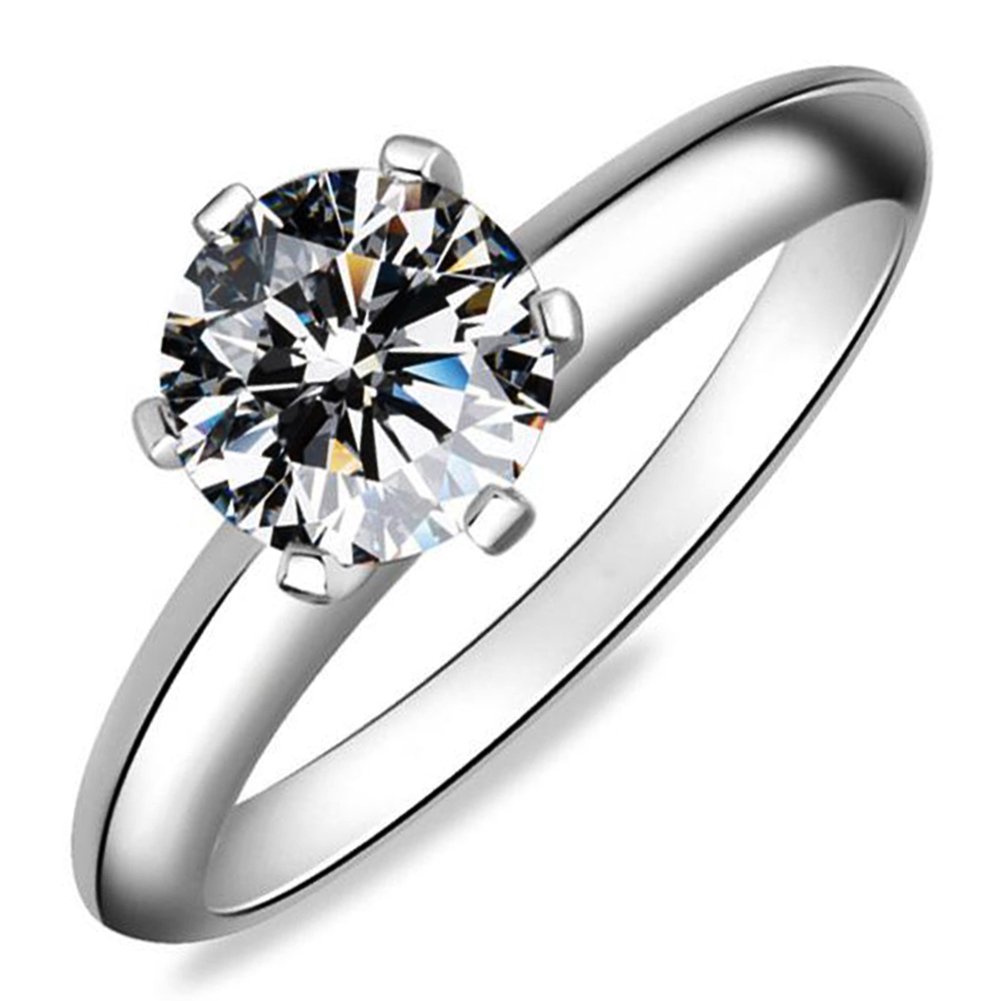 Meyiert 925 Sterling Silver Brilliant Zirconia Solitaire Eternity Promise Engagement Wedding Rings (Q)