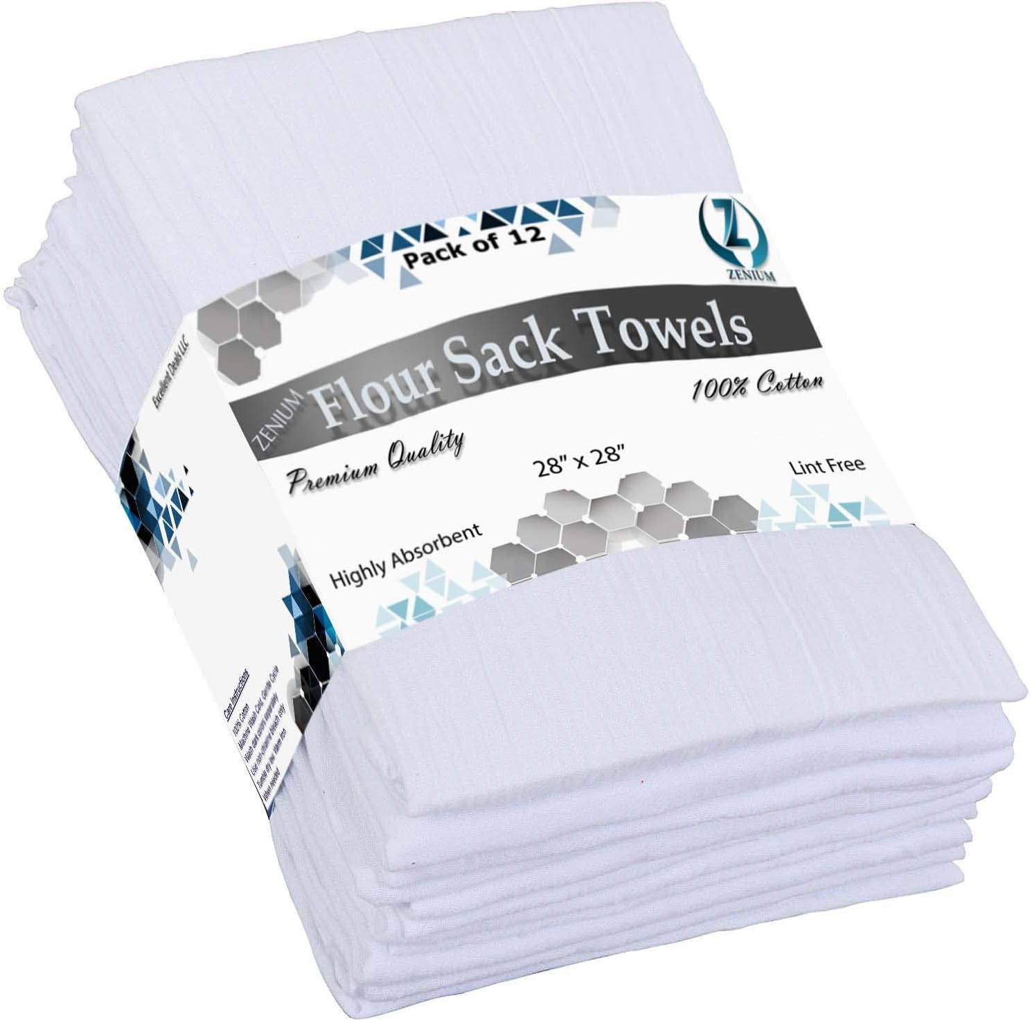 Zenium Flour Sack Kitchen Towels (White,12 Pack) 100
