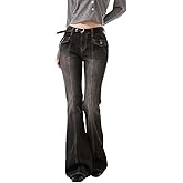 EMMIOL Mid-Low Rise Flare Jeans for Women, Y2K Baggy Boot Cut Flared Bootcut Wide Leg Womens Denim Pants Stretch
