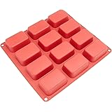 Freshware CB-105RD 12-Cavity Petite Silicone Mold for Soap, Bread, Loaf, Muffin, Brownie, Cornbread, Cheesecake, Pudding, and More