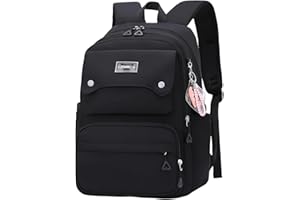 BANSUSU Black Kids Backpack for Girls, Middle School Bag Teen Girls Backpack Multi-Pocket, Elementary Girls Bookbags