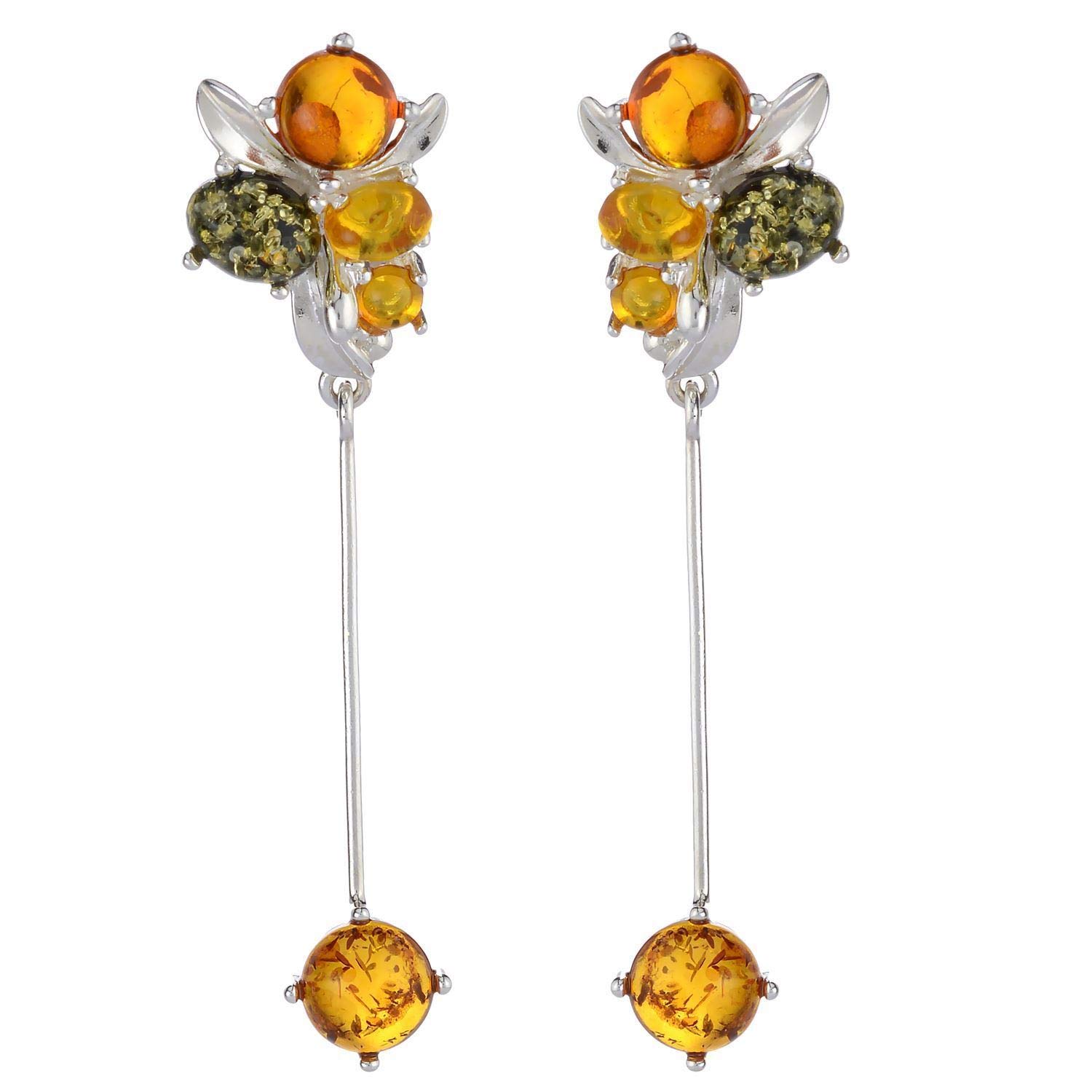 Sterling Silver and Baltic Multi Colored Amber Earrings "Victoria"