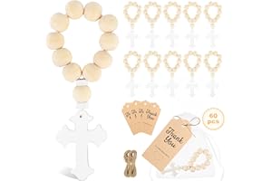 GUDELAK 60 Pieces Baptism Favors include Wooden Rosary, Thank You Cards, and White Mesh Bags for Baptism Decorations Baby Shower Favors First Communion Gifts for Girls Boys