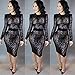 Kearia Womens Sexy Black Sequin Scoop Neck Long Sleeve Bodycon Party Midi Dress Black XLarge