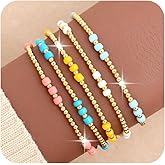 Agriajun Gold Beaded Stack Bracelets Set for Women, Handmade Boho Colorful Small Beads Stretch Bracelet Fashion Jewelry Gift