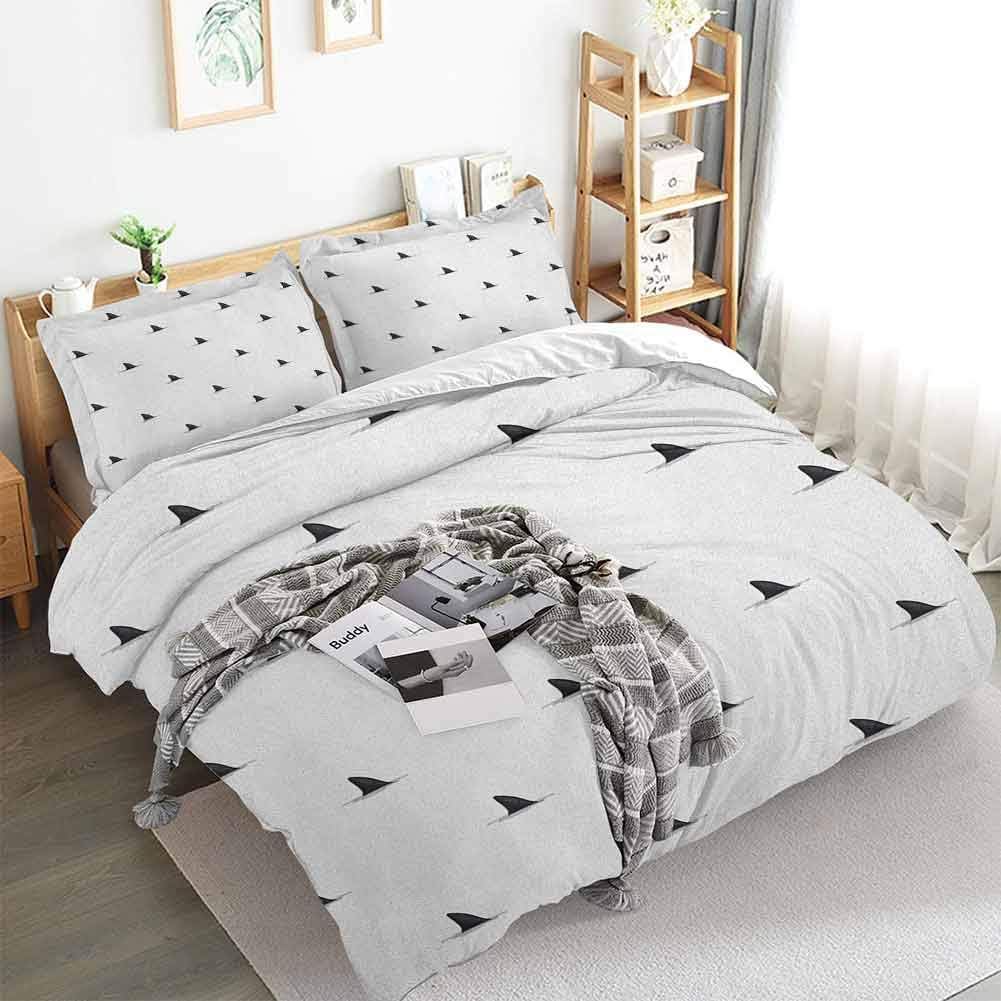 HouseLookHome Sea Animals Duvet Cover and Sheet Set Pattern of Shark Fins Speedy Fish Hunting Minimalistic Design Artwork Print Duvet Cover Set with Zipper Closure Black White Twin Duvet Cover Set