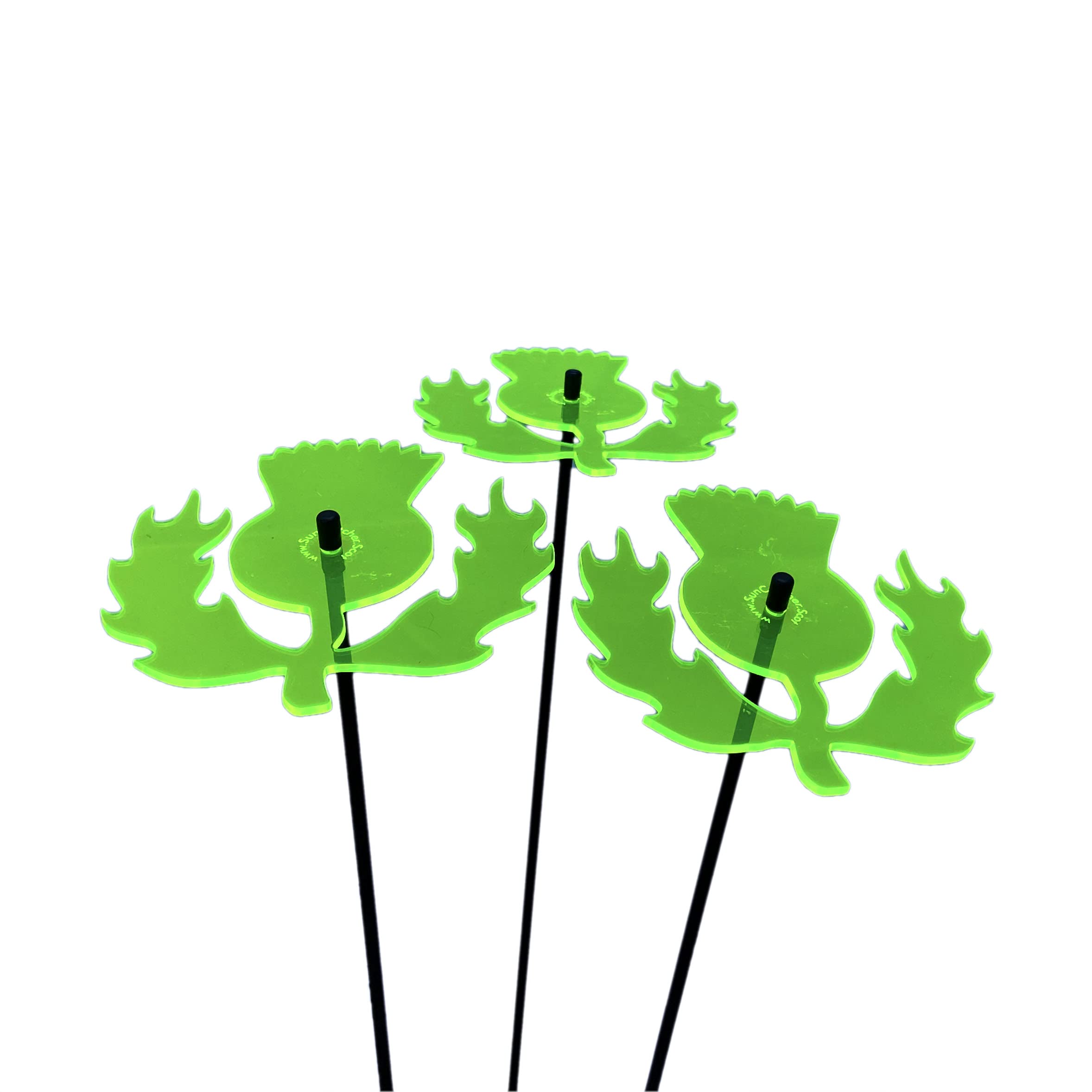 SunCatcher Garden Decor Scottish Thistles Set of 3 Large Decorative Garden Stakes 75cm/29.5'' high Outdoor Yard Home Great Gardeners Gift, Colour:fluorescent Green