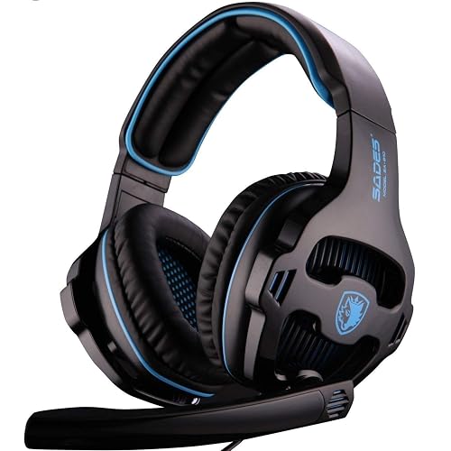 SADES SA810 New Updated 3.5mm Multi-Platform Stereo Sound PC Gaming Headset, Over-ear Gaming Headphones with Mic for New Xbox one/PS4/PC Laptop/Mac/iPad(Black&Blue)