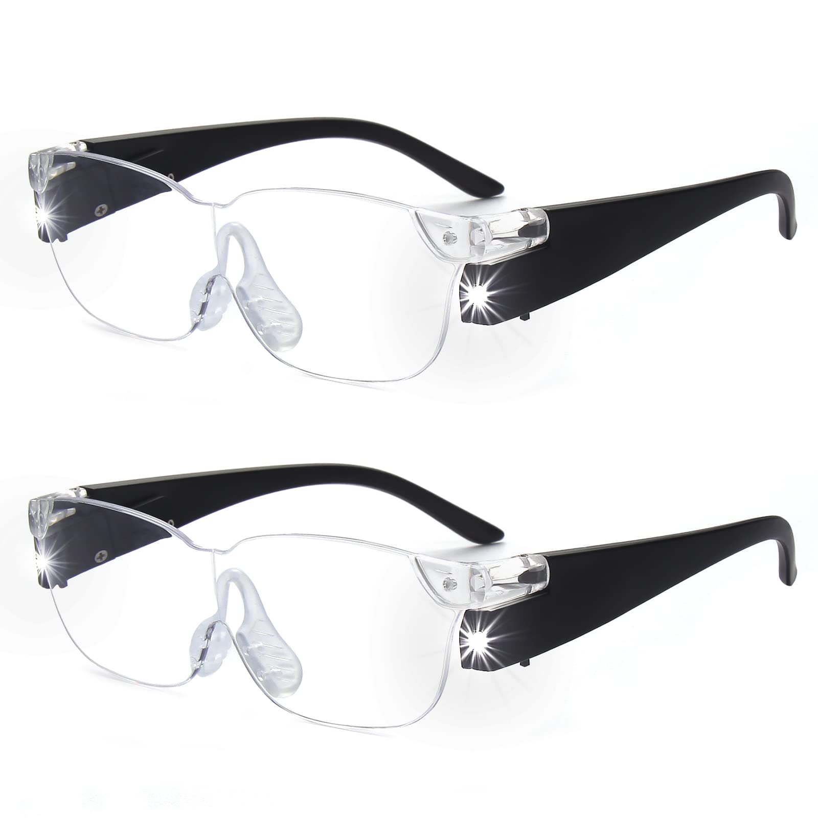 OuShiun 2-Pack Hands Free Magnifying Glasses with Light, 160% Lighted Magnifier Glasses, Great for Reading, Close Work and Crafts