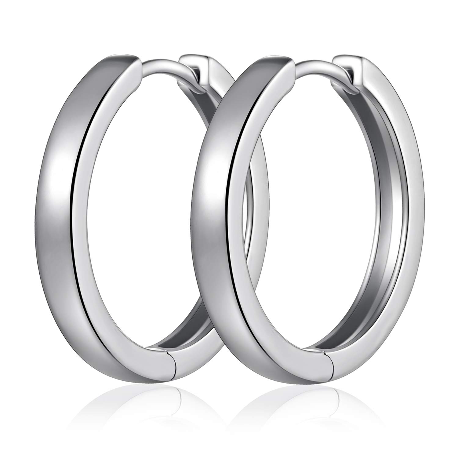 JIAHANZB Silver Hoop Earring for Women Silver Post Small Hoop Earrings Hypoallergenic Small Sleeper Hoops Huggie Hinged Earrings 18mm