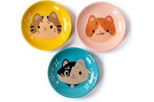 Pawdoer Ceramic Shallow Cat Dish 6 inch, Whisker Fatigue Free Cat Food Bowls, Wide and Small Pet Plate for Kitten and Kitty, Cat Design Gift for Cat Lovers