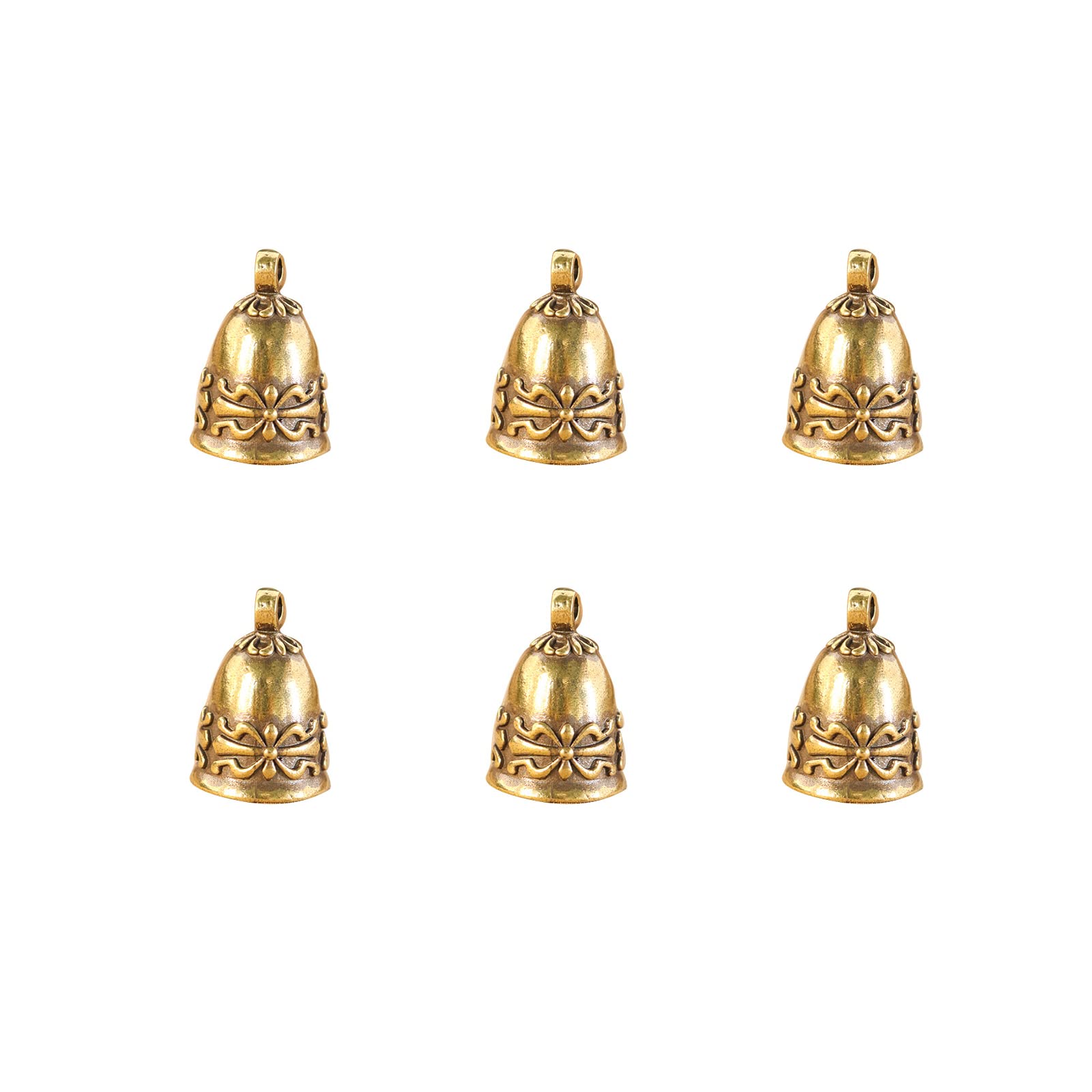 Vokowin 6Pcs Antique Vintage Jingle Brass Bells - Charms Pendants for Home Decorations and Keychain Accessories (K136-6)
