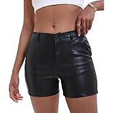 Zebaexf Women Sexy Leather Legging Shorts High Waist Faux Leg Stretchy Shorts PU Leather Pants
