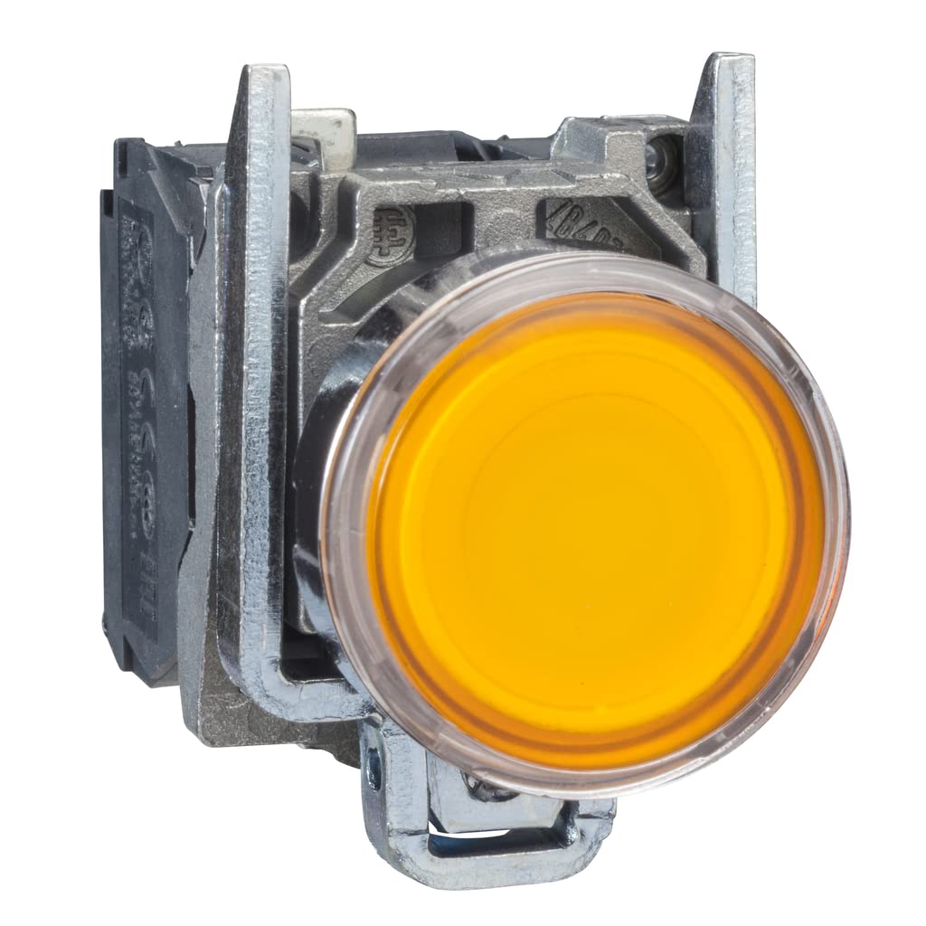 Schneider Electric Harmony XB4 - Illuminated Push Button Switch, Metal, Spring Return, 1NO + 1NC, 24 V AC/DC, 22 mm Mount, Flush Operator Profile, XB4BW35B5, Orange
