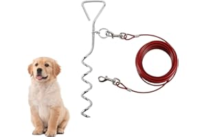 Artilife 30FT Dog Stakes Leash Ground Anchor Tie Out Cable and 16.5" Anti Rust Stake for Small to Medium Dog Up to 100Lbs in 