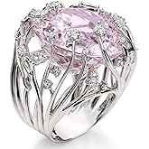 S925 Sterling Silver Creative Fashion Ladies Pink Crystal Ring Gemstone Ring CZ Princess Cut AAA Cubic Zirconia Pink Crystal Ring Cocktail Ring Engagement Wedding Ring Size 6-10 CZC716 (10)