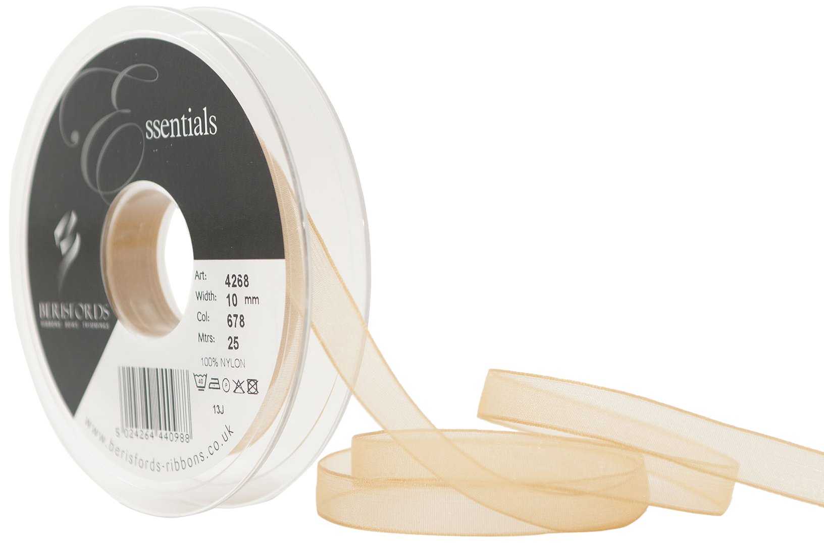 Berisfords 10 mm Super Sheer Ribbon, Honey Gold