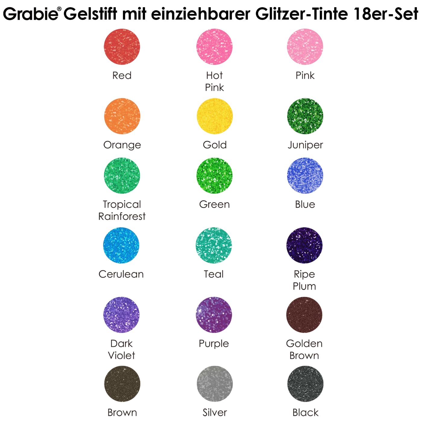 Grabie Glitzer Gelstifte, 18 Farben, metallisch leuchtende Glitzer stifte zum Ausmalen, einziehbare kugelschreiber für Erwachsene, farbige stifte für Zeichnungen 7