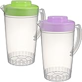 Yardwe 2 Liter Plastic Pitcher with Lid, Heat-Resistant, Large Capacity Drinks Water Jug for Iced Tea, Juice, Lemonade (Green and Purple)