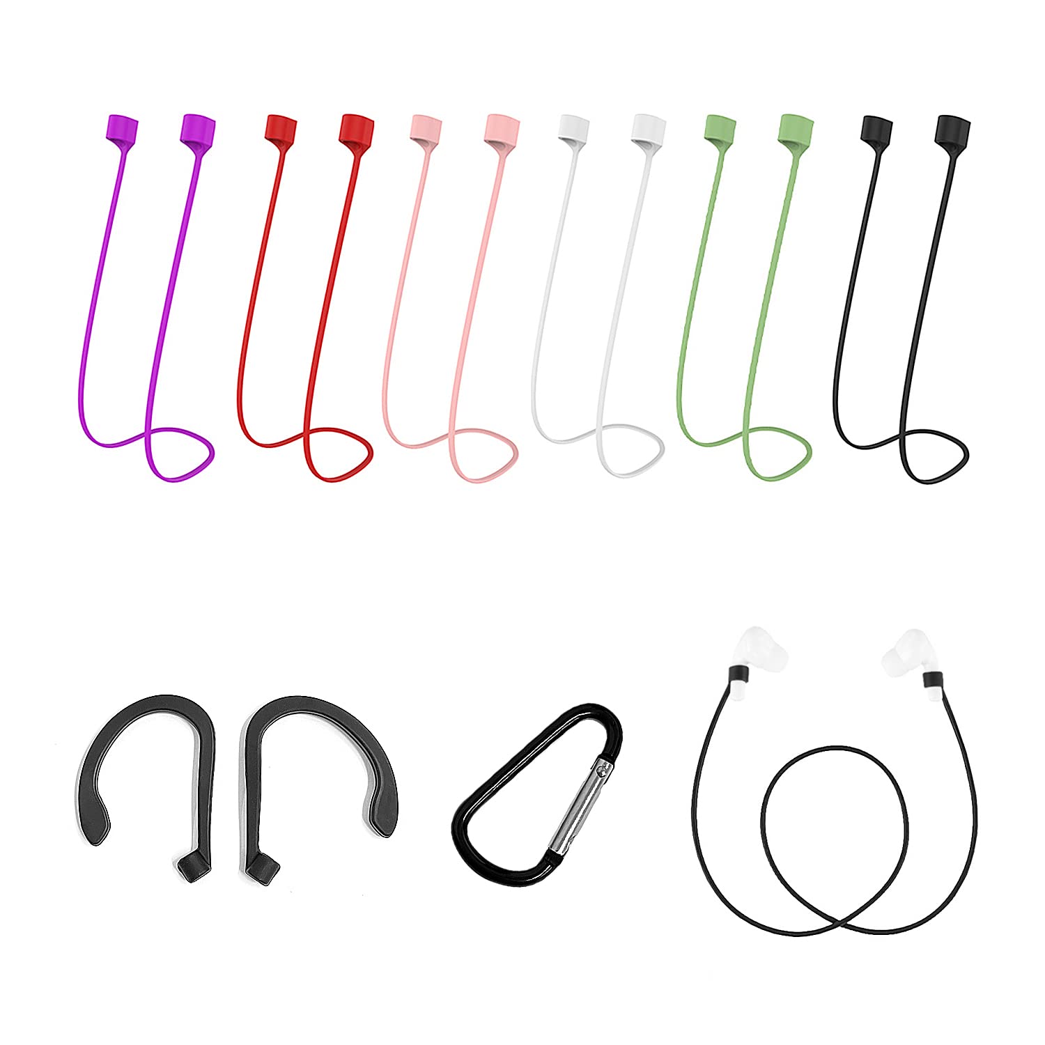 BEIIEB 6pcs 55cm earphone cord and 1pair ear hook and 1 pair black or white earphone buckle, bluetooth anti-lost earphone cord, soft silicone sports wireless earphone anti-lost cord