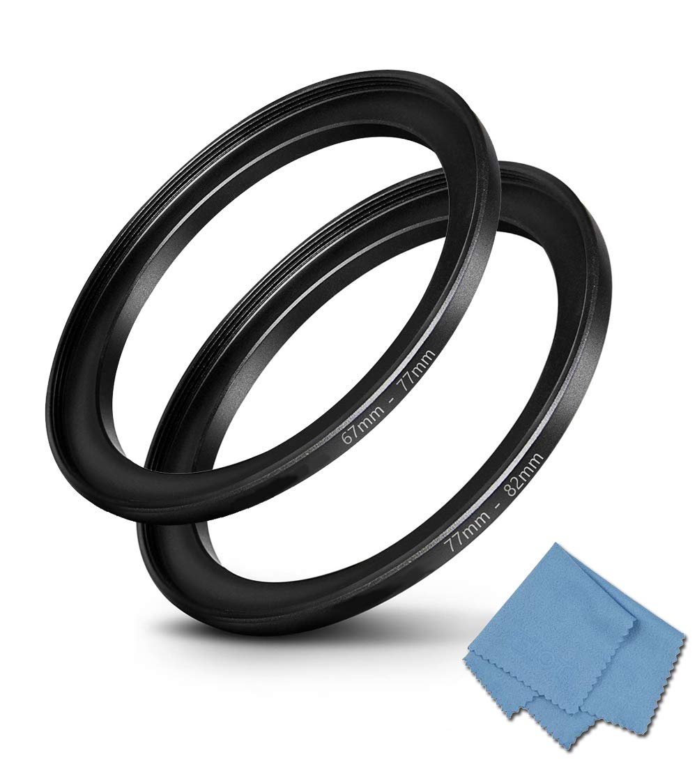 67mm-77mm & 77mm-82mm Step Up Ring [2 Pack] 67mm Lens to 77mm Filter & 77mm Lens to 82mm Filter, KOMET Camera Lens Filter Step-Up Ring