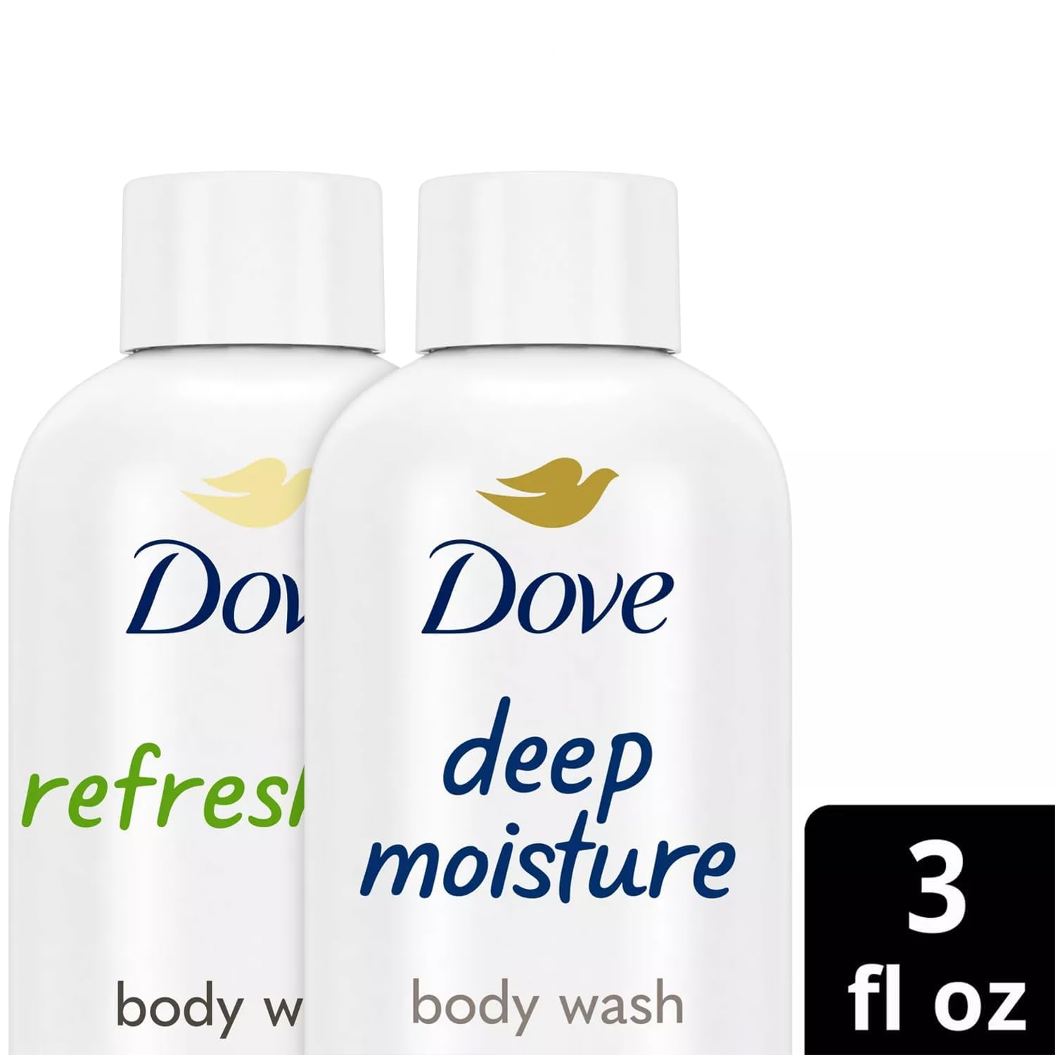 Dove Body Wash Travel Essentials Variety 2-Pack – Refreshing Cucumber & Green Tea + Deep Moisture Nourishing Body Washes, 3 Oz Ea