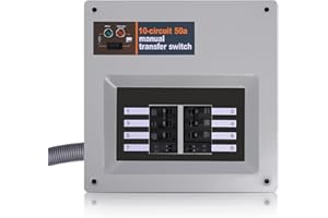 50 Amp Manual Transfer Switch Replacement for Generac 9854, 10-Circuit Selector, 240V Generator Hookup, Indoor Pre-Wired Manu