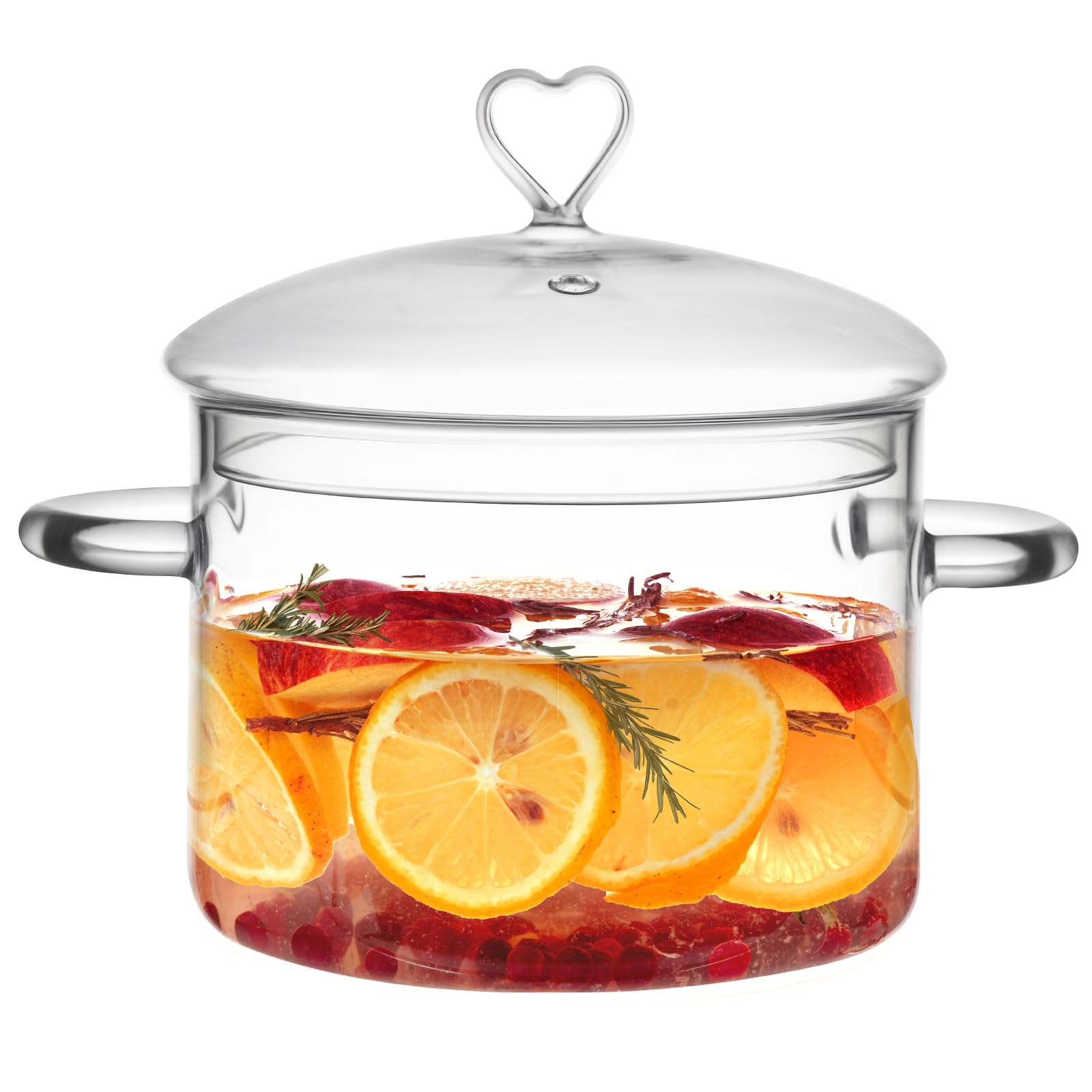 Photo 1 of 2 L Glass Cooking Pot with Lid, Simmer Pot for Stove Potpourri, Save Energy, Heat Resistant, for Water-based Recipes. Heart Shape Lid, Clear,2000ml(68oz)