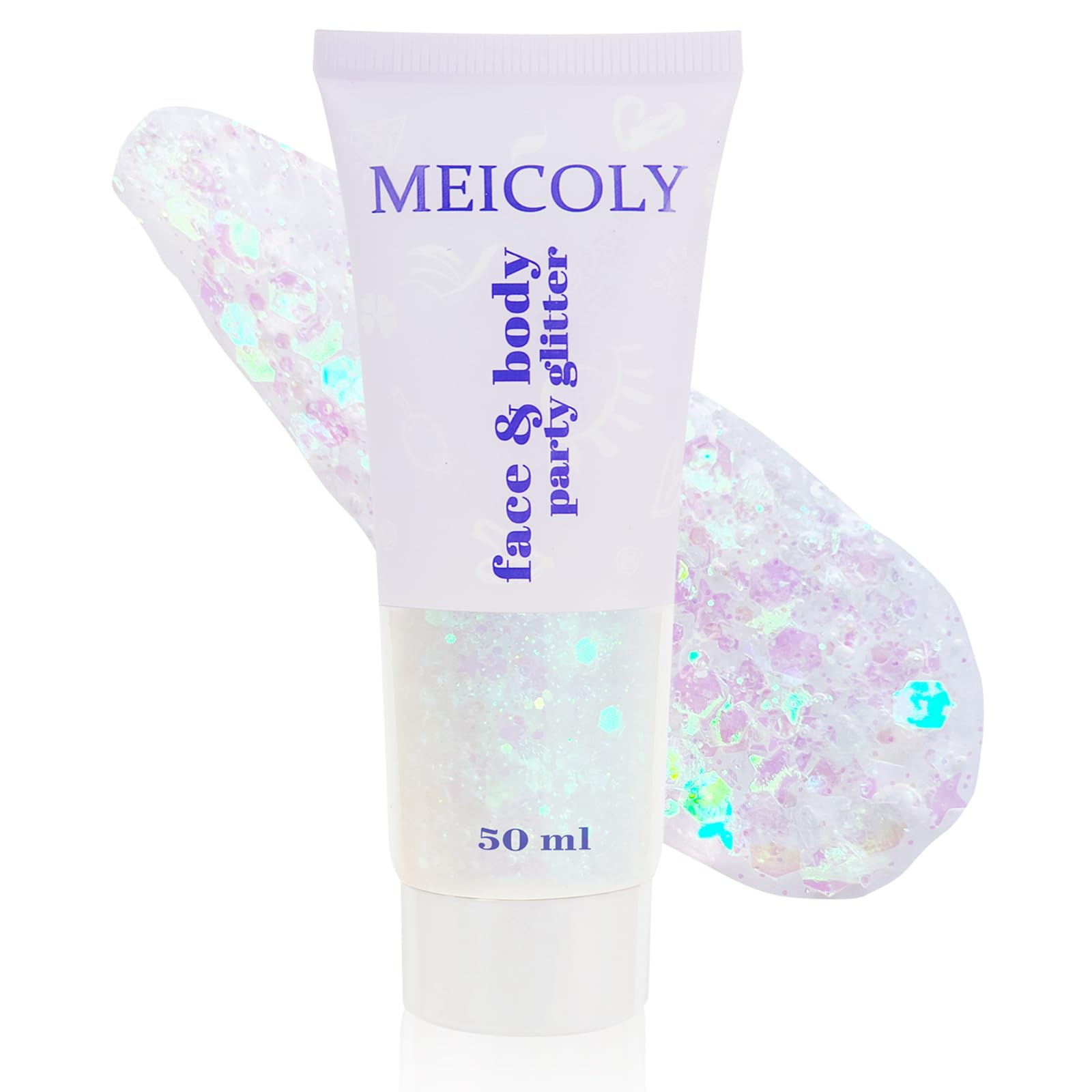MEICOLY MEICOLY Clear White Body Glitter,Singer Concerts Music Festival Rave Accessories,Mermaid Face Glitter Gel,Sequins Glitter Face Paint,Chunky Hair Sparkling Halloween Glitter Gel for Women,50ml